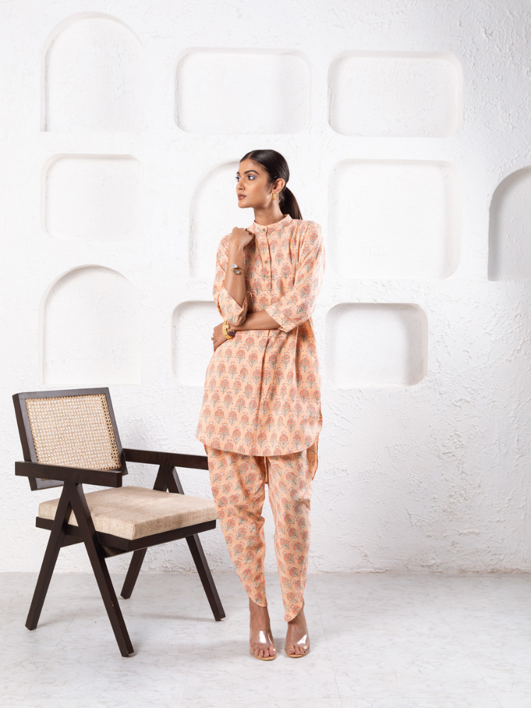 Peach Pansy Dhoti Co-Ord