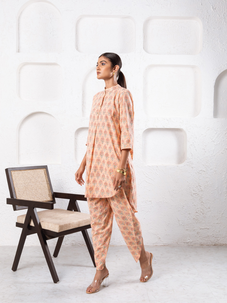 Peach Pansy Dhoti Co-Ord