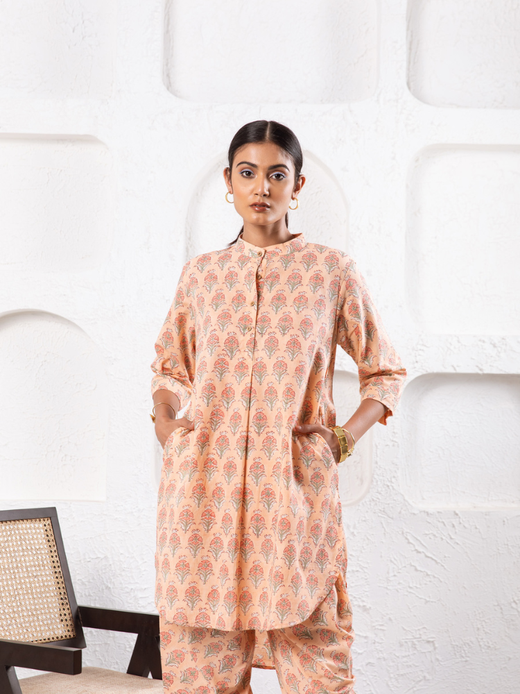 Peach Pansy Dhoti Co-Ord