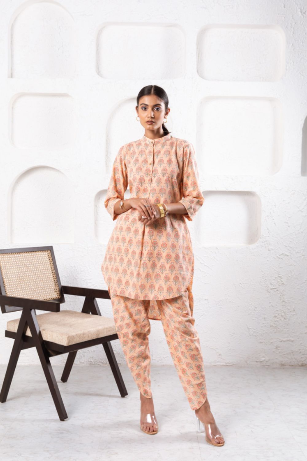 Peach Pansy Dhoti Co-Ord