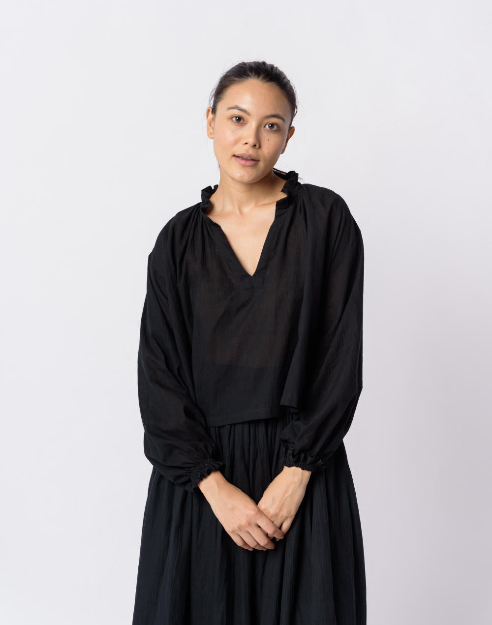 Black cotton flared top - Black