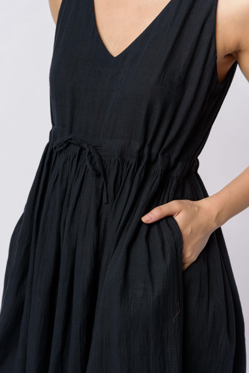 Black front tie - up dress - Black