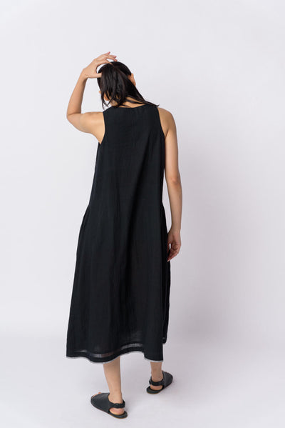 Black relaxed tank midi dress - Black