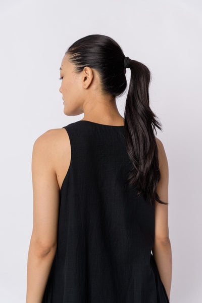 Black relaxed tank midi dress - Black