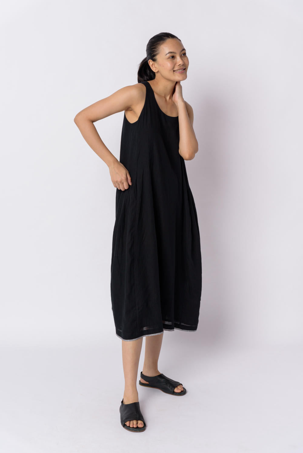 Black relaxed tank midi dress - Black