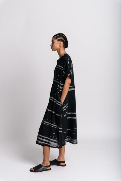 Black striped jamdani shift dress - Black