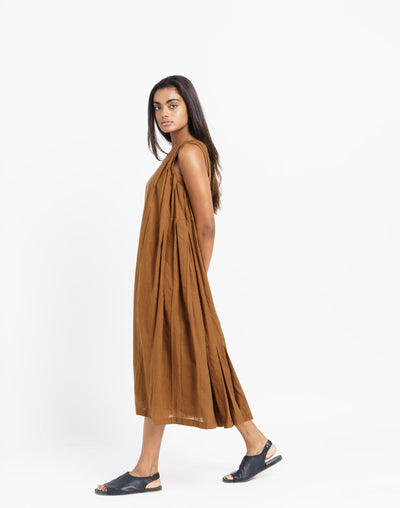 Cinnamon brown extra pleated midi dress - Brown