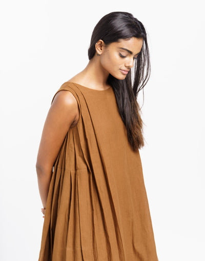 Cinnamon brown extra pleated midi dress - Brown