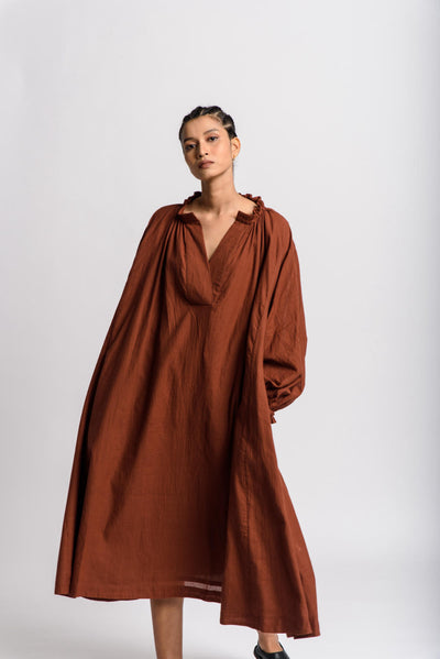 Toasted brown flared dress - Brown