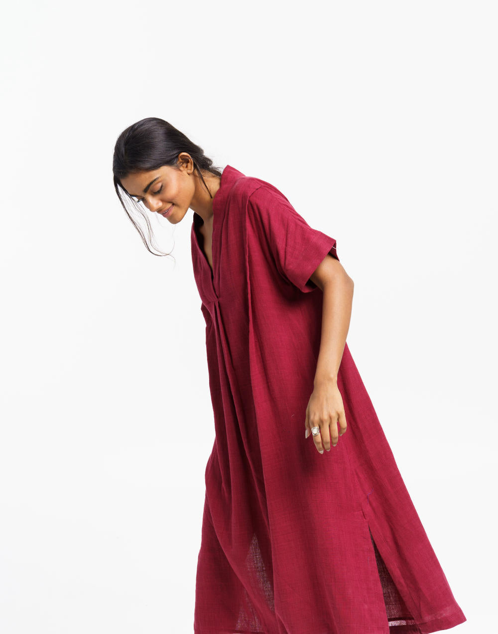 Deep wine organic cotton long dress - Red