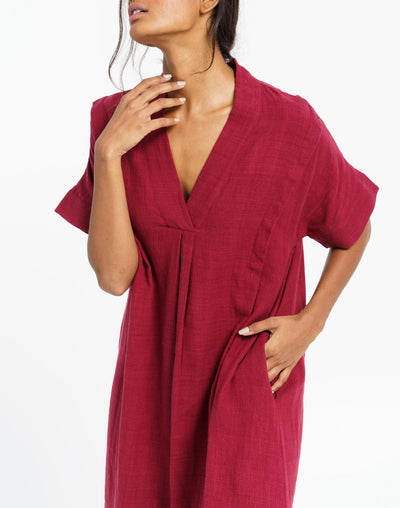 Deep wine organic cotton long dress - Red