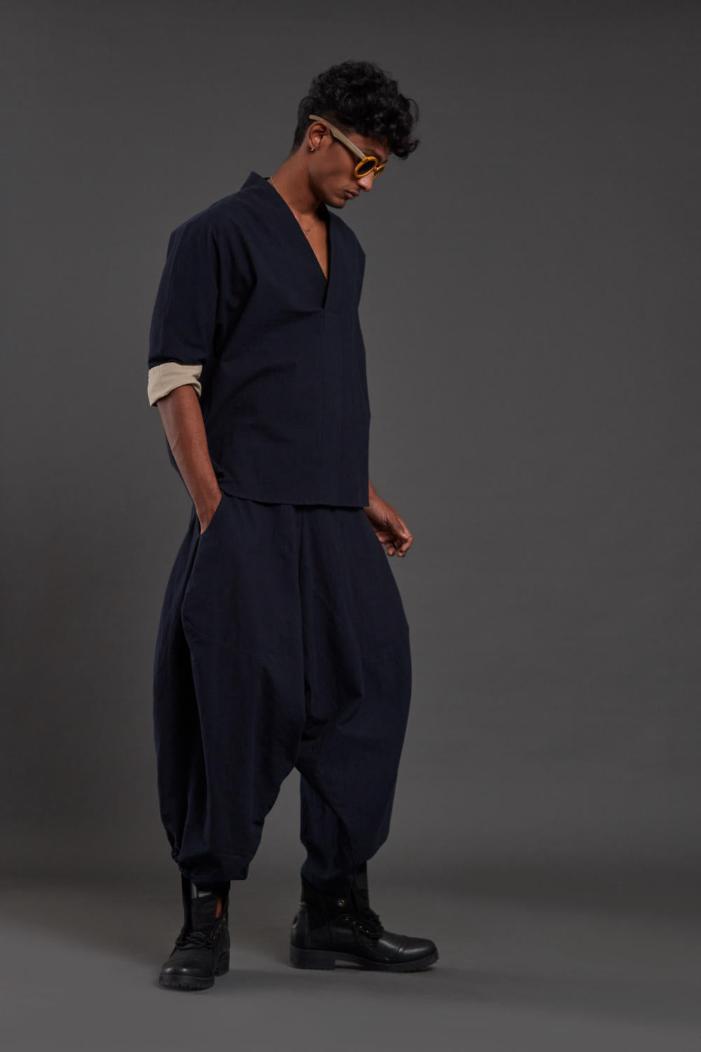 Navy Blue Overlap Shirt & Baggy Pants