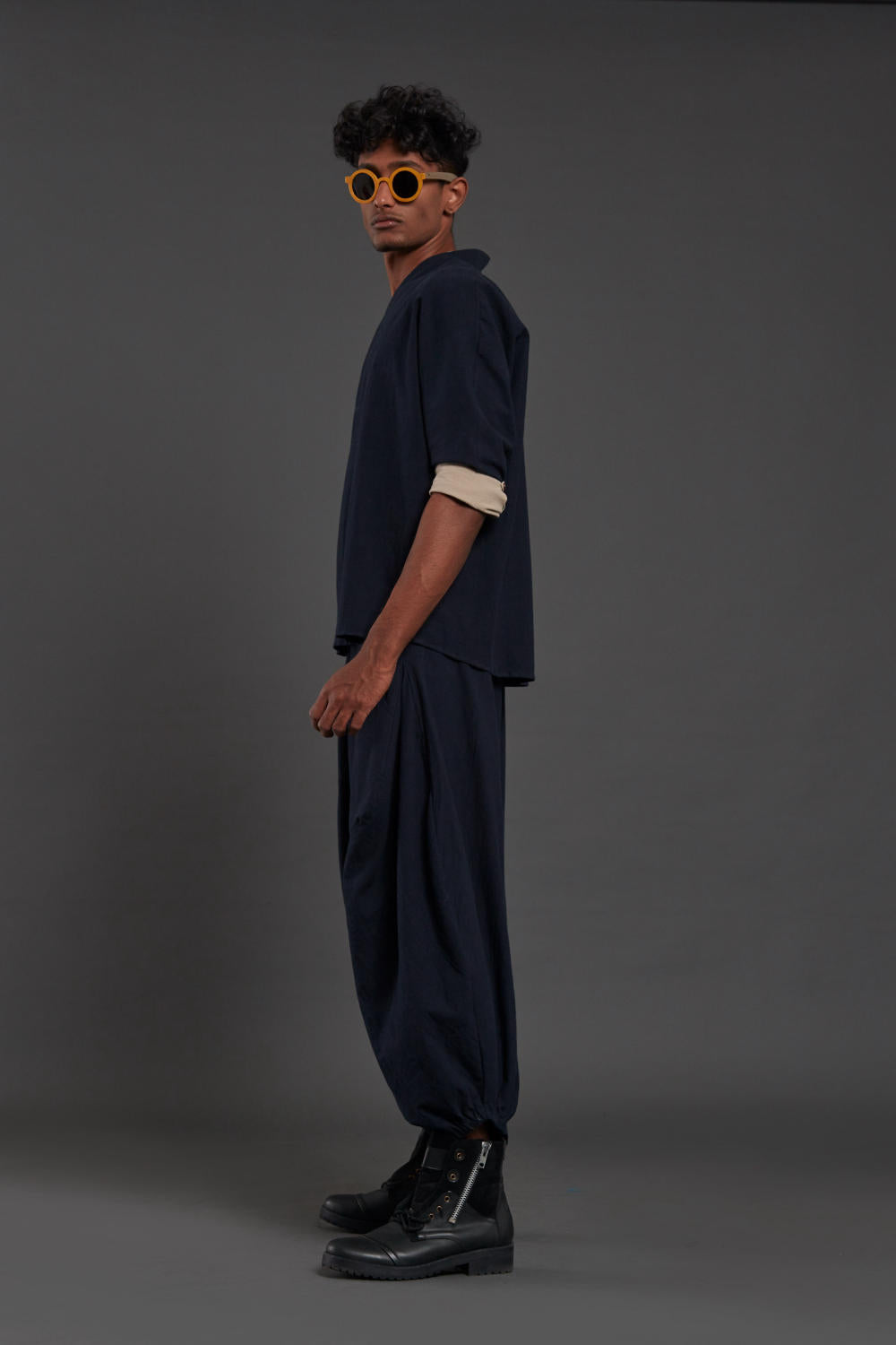 Navy Blue Overlap Shirt & Baggy Pants