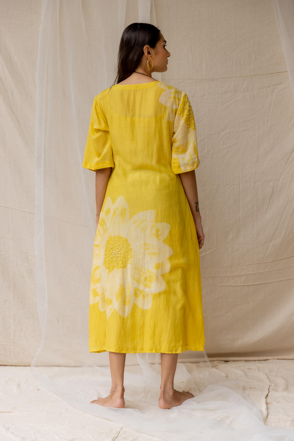 Dainty Daisy dress - yellow - cotton silk