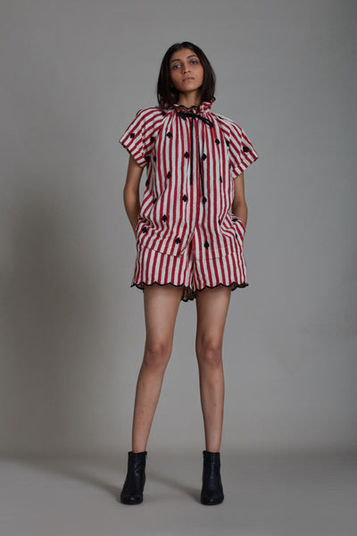 STRIPE TORA SHIRT AND SCALLOP SHORTS - RED WITH BLACK HEART