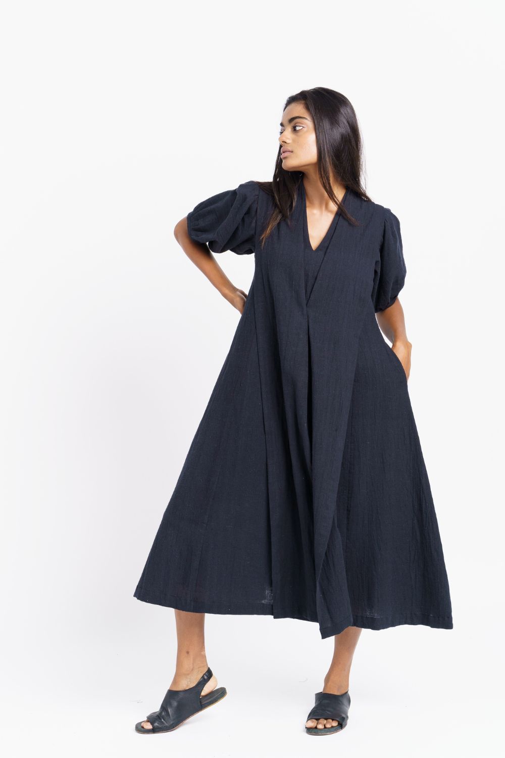 A classic ink black midi dress - Black