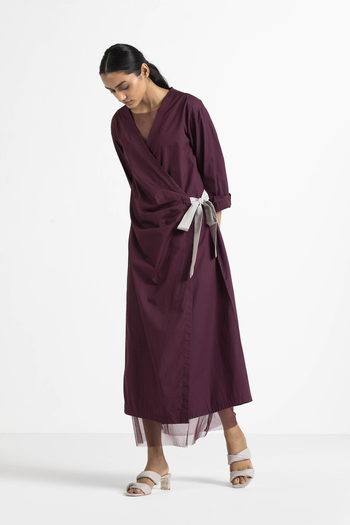 Back Pleat Wrap Overlay Wine Fashion THREE