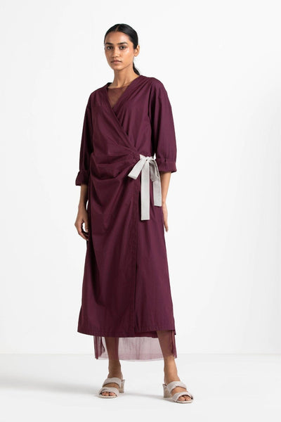 Back Pleat Wrap Overlay Wine Fashion THREE