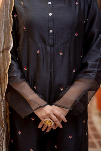 Black Chanderi Silk Kurta Fashion Juanita 