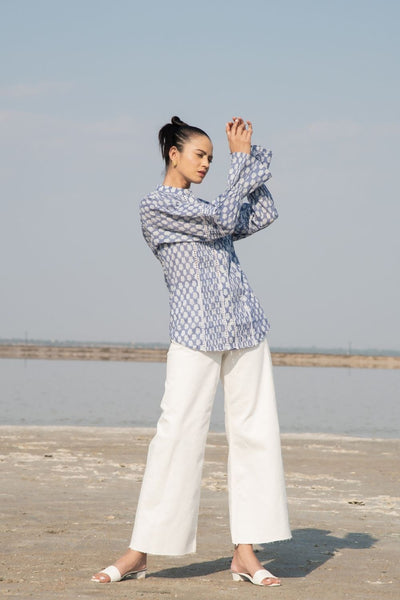 Blue Lotus Blouson Top Fashion Marche