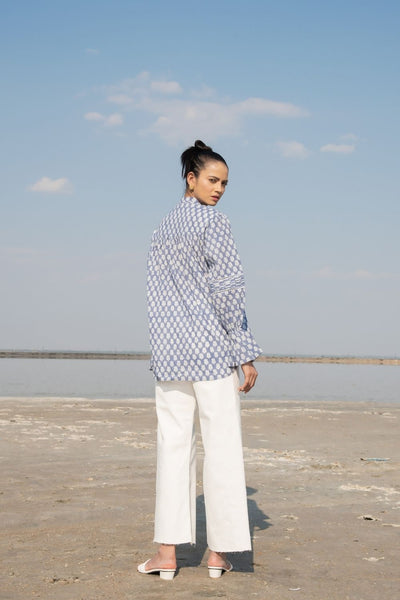 Blue Lotus Blouson Top Fashion Marche