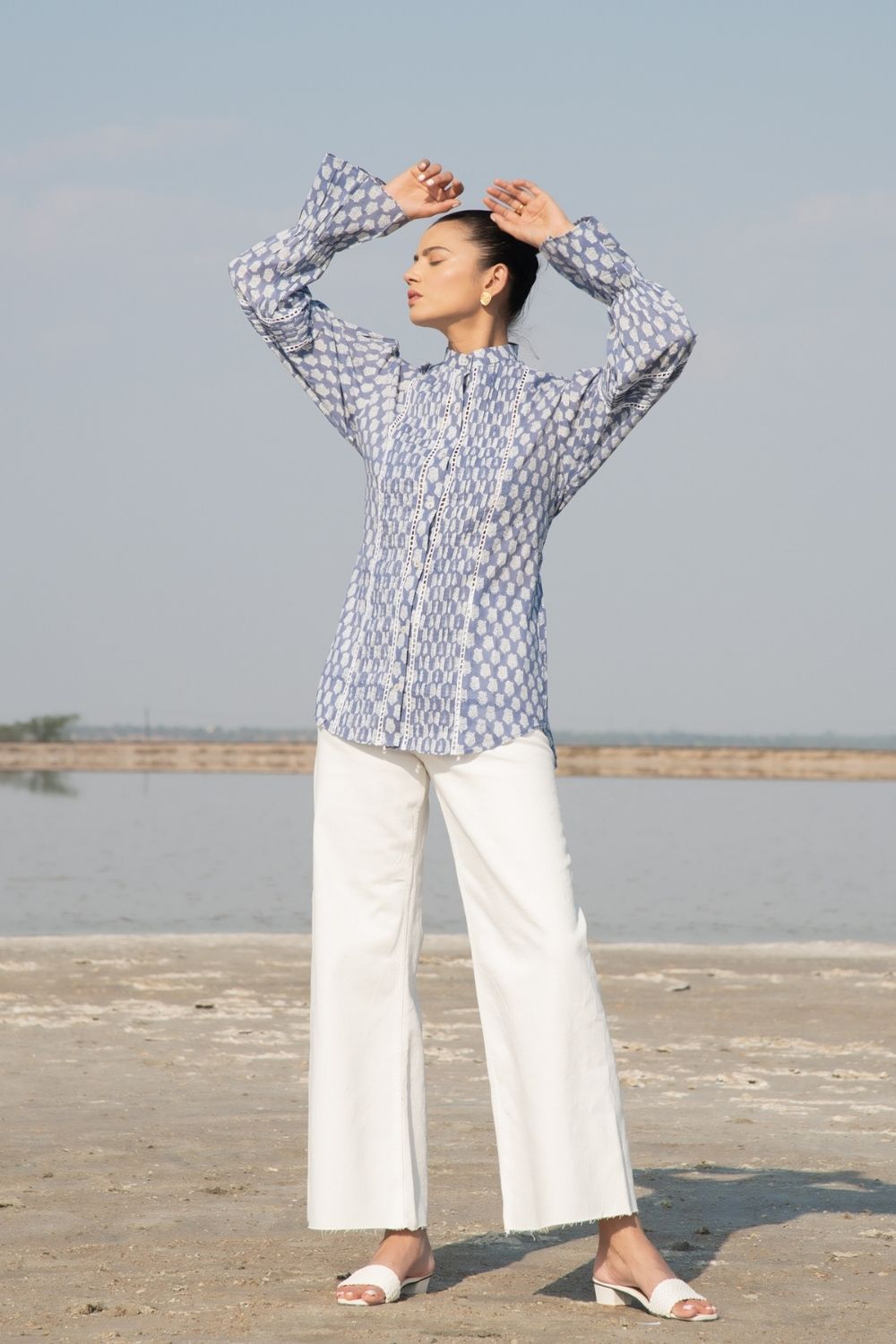 Blue Lotus Blouson Top Fashion Marche