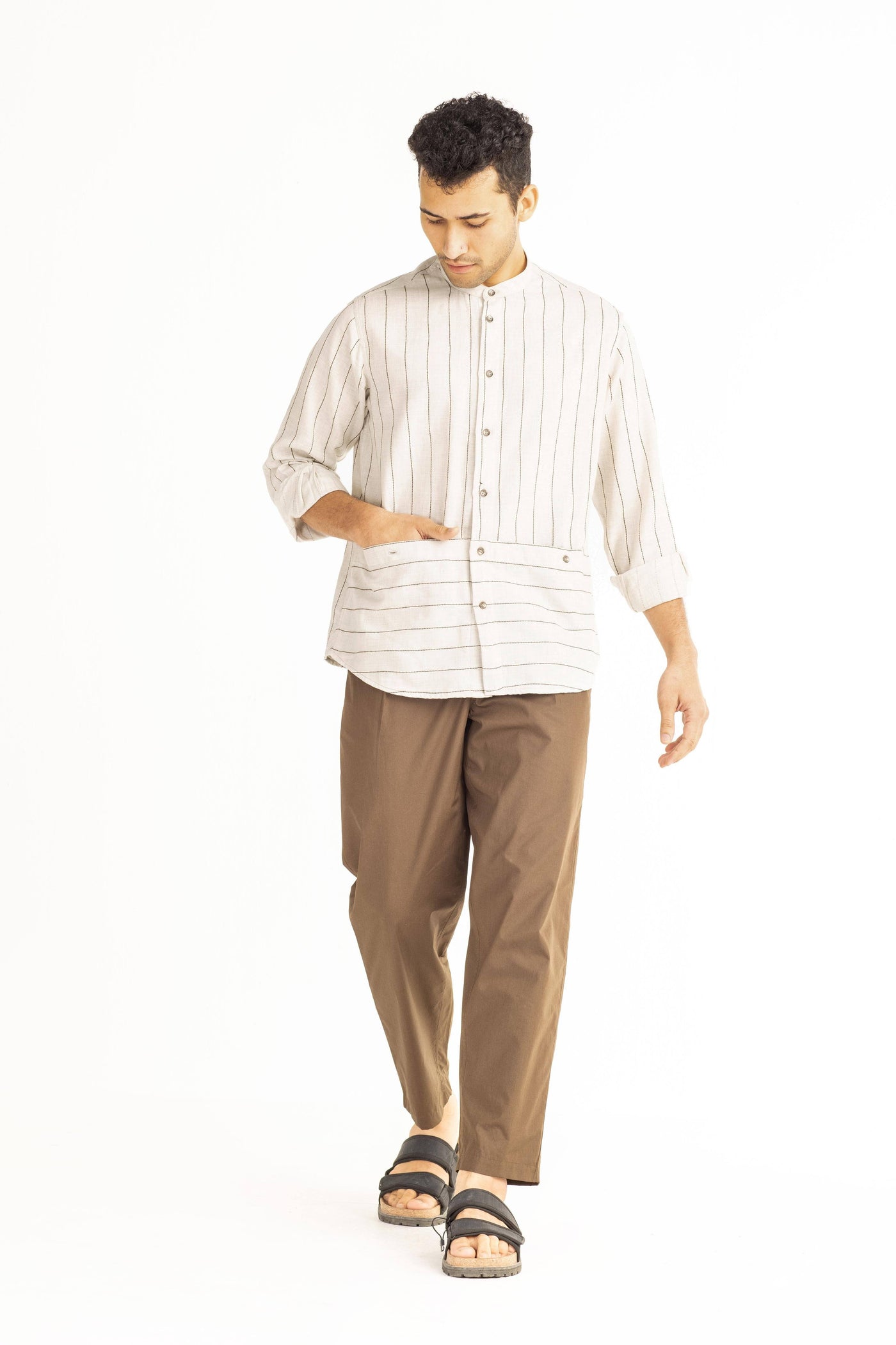 Front Pocket Shirt Co-ord-Beige Men THREE Men 