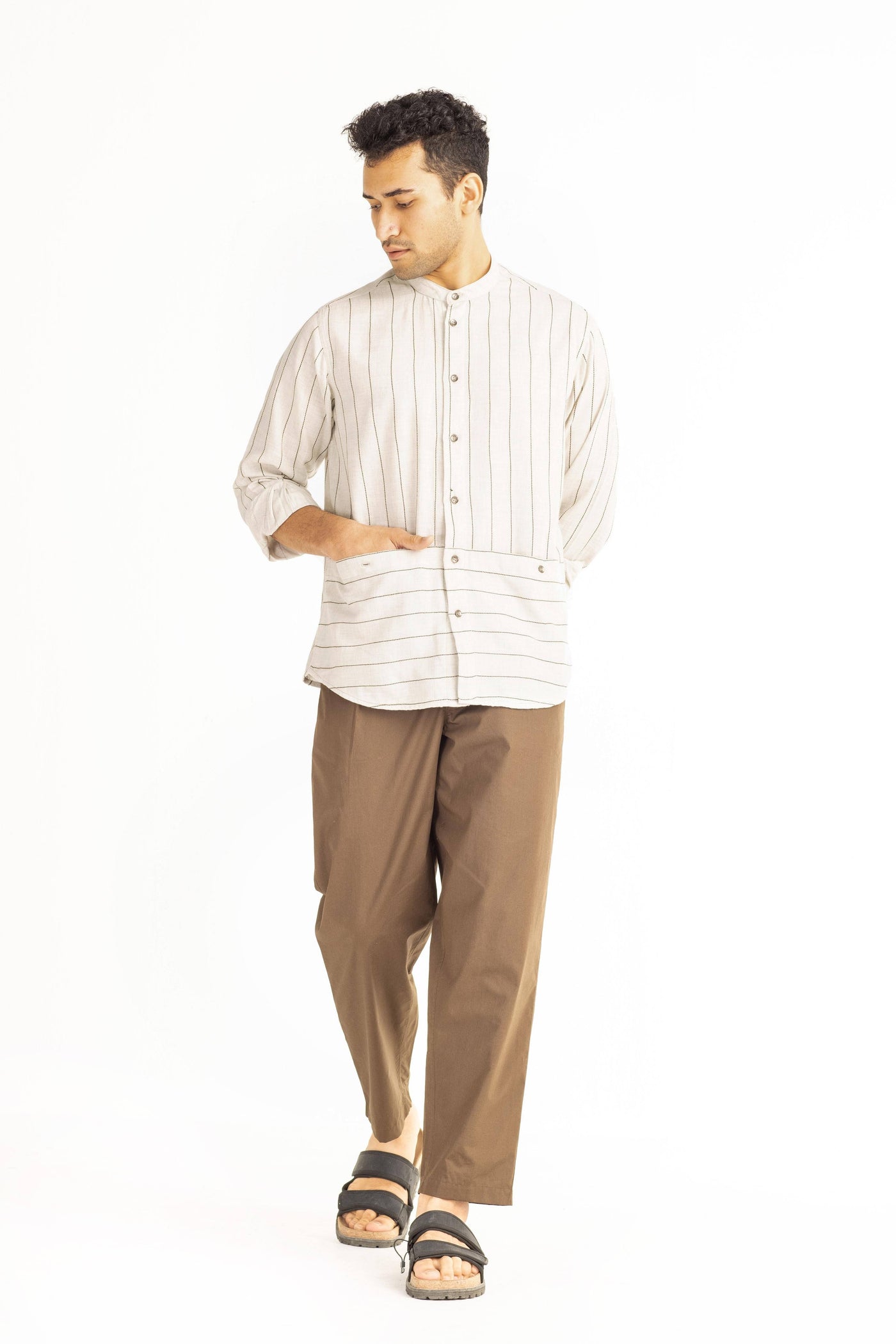 Front Pocket Shirt Co-ord-Beige Men THREE Men 