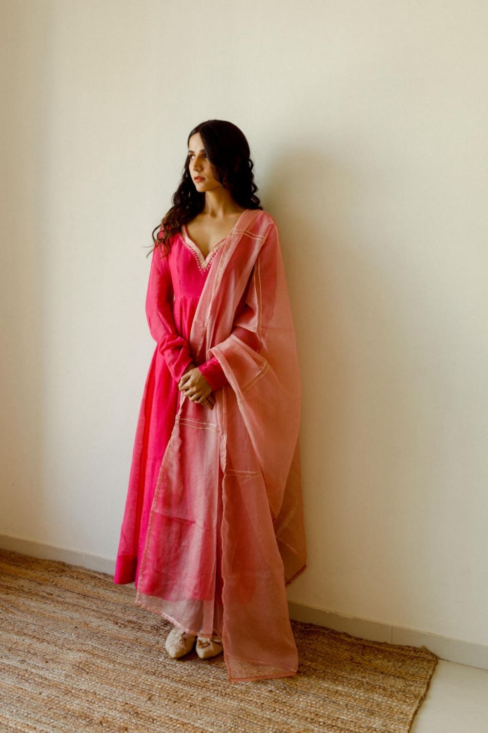 fushia pink kalidar Anarkali set of 3 Juanita 