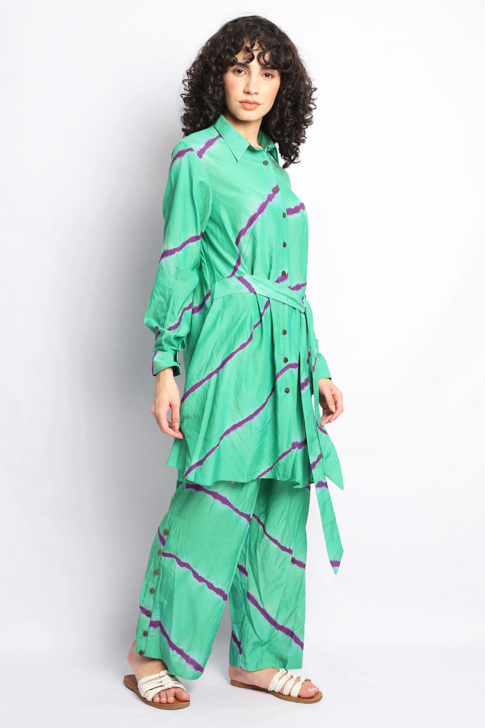 GREEN AND PURPLE LEHERIYA CO-ORD SET Fashion The Pot Plant