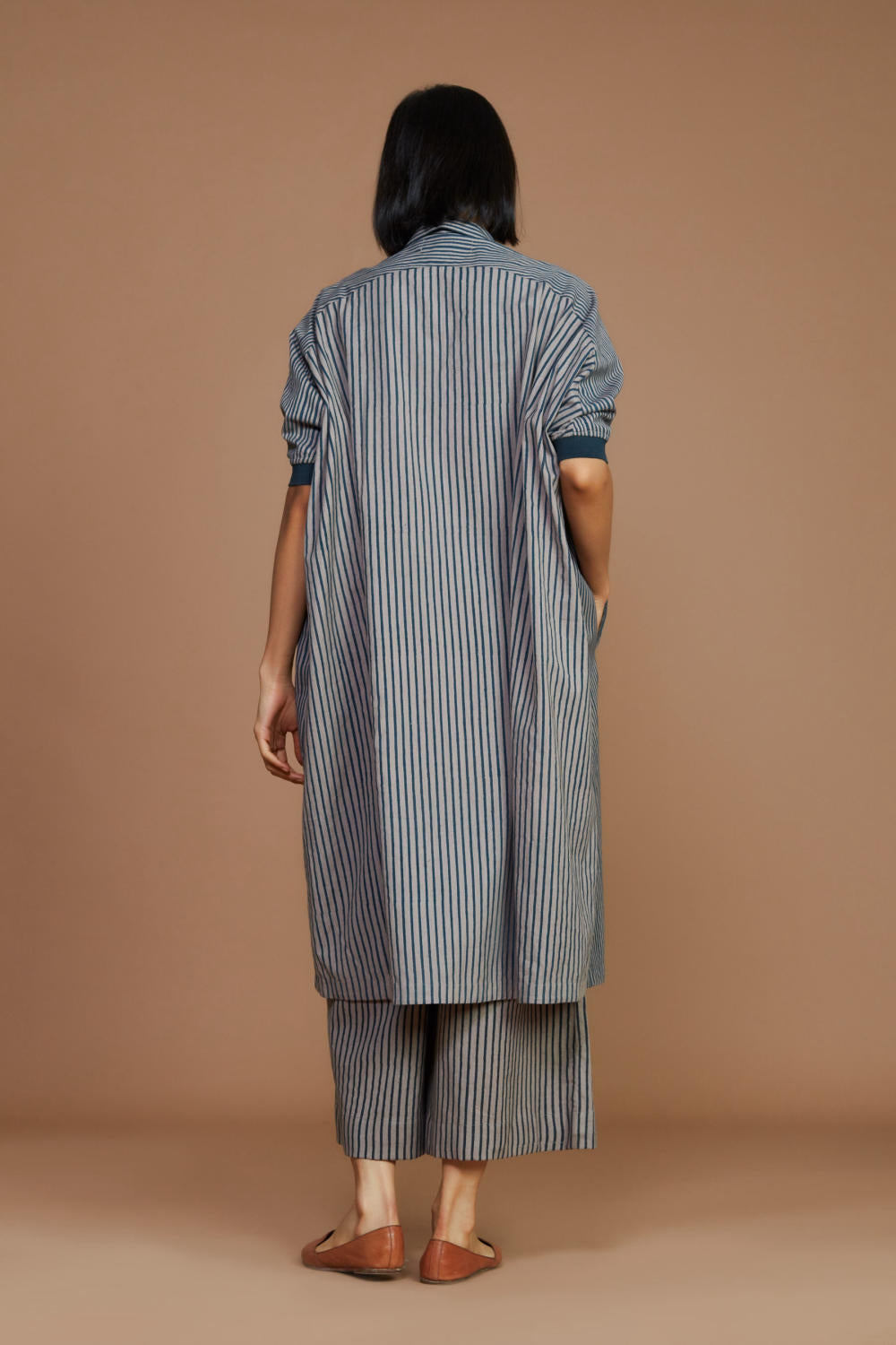 Grey with Charcoal Striped Kaftan Co-Ord Set Fashion Mati