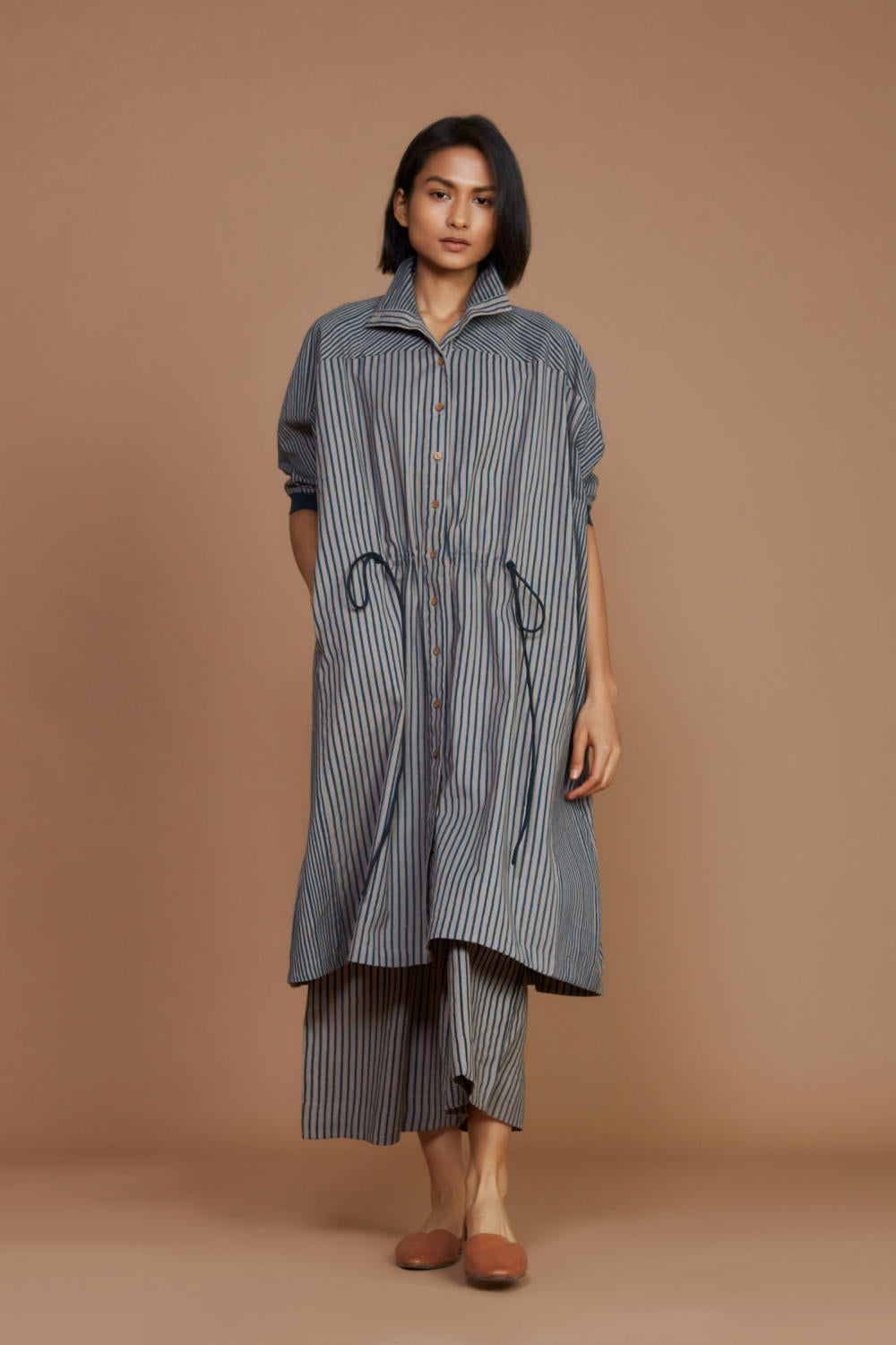 Grey with Charcoal Striped Kaftan Co-Ord Set Fashion Mati