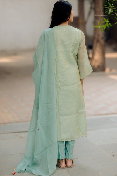 Handwoven Chanderi Comfort Fit Kurta Set - AQUAMARINE Fashion Juanita 