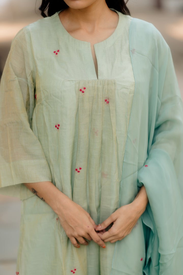 Handwoven Chanderi Comfort Fit Kurta Set - AQUAMARINE Fashion Juanita 