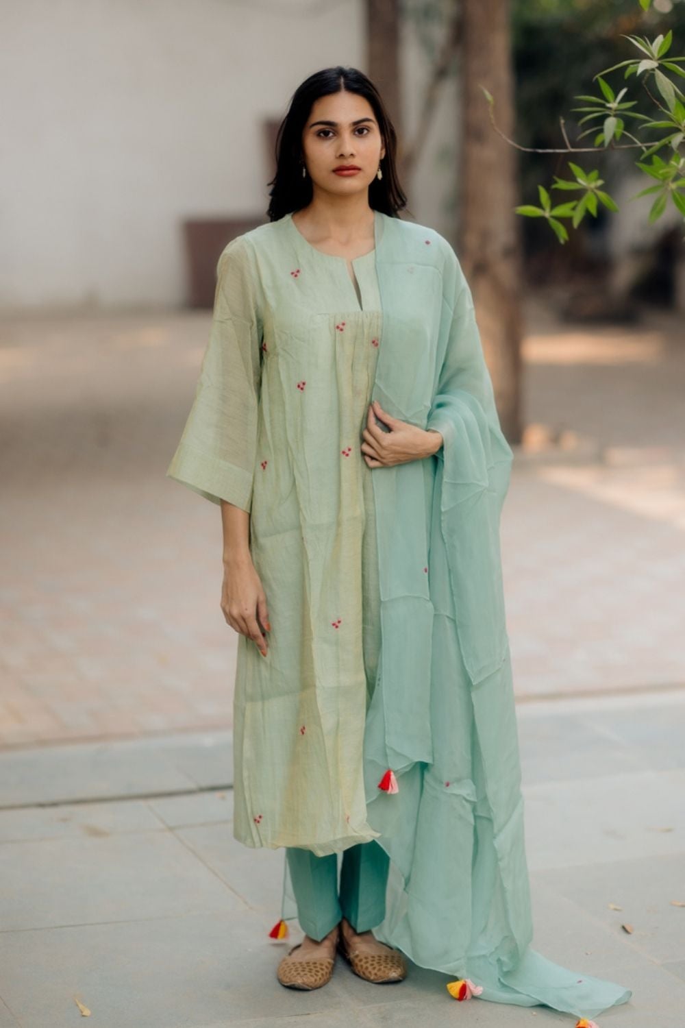 Handwoven Chanderi Comfort Fit Kurta Set - AQUAMARINE Fashion Juanita 