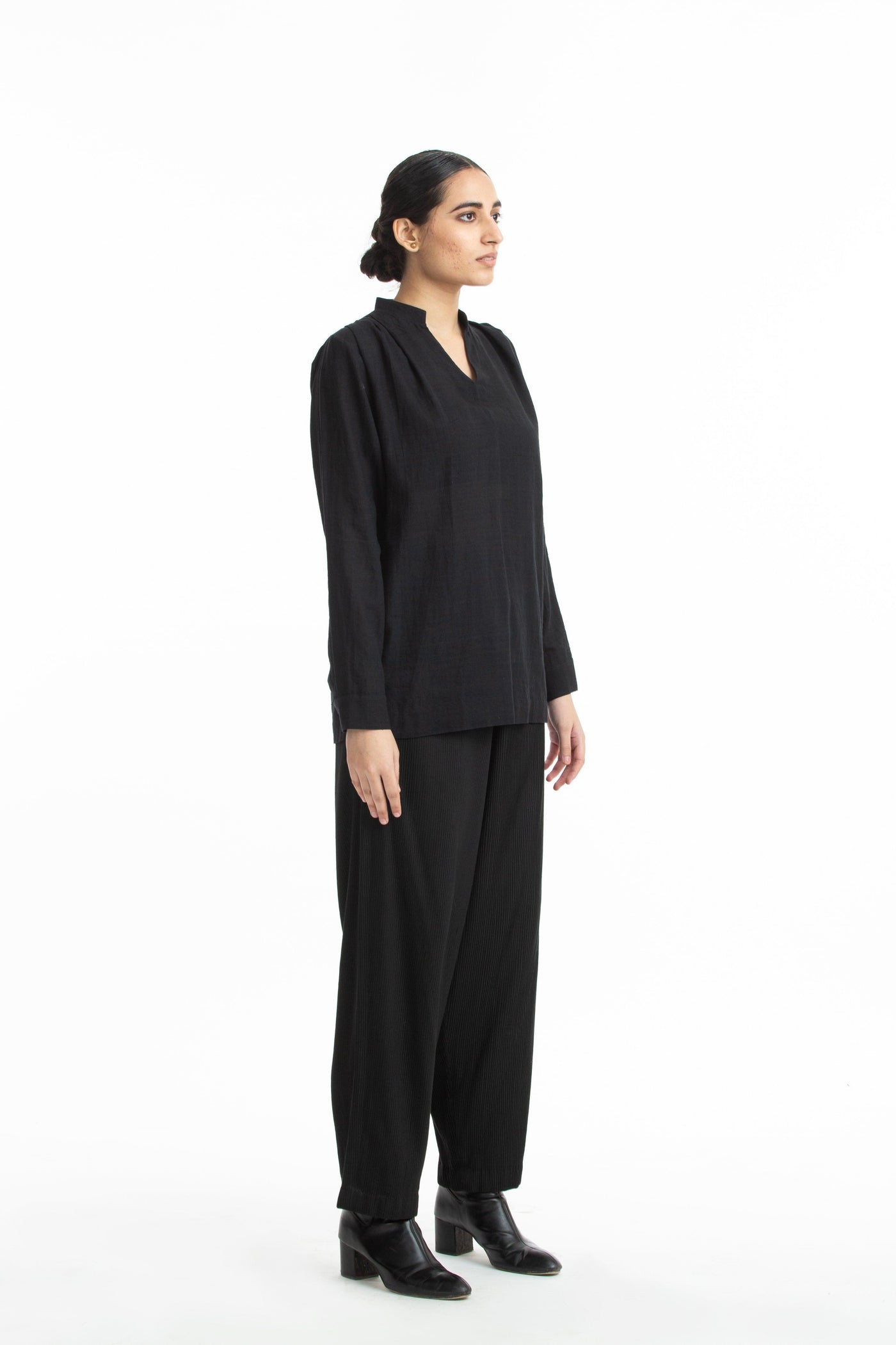 Handwoven Collared Black Cotton Top Fashion Akaaro 