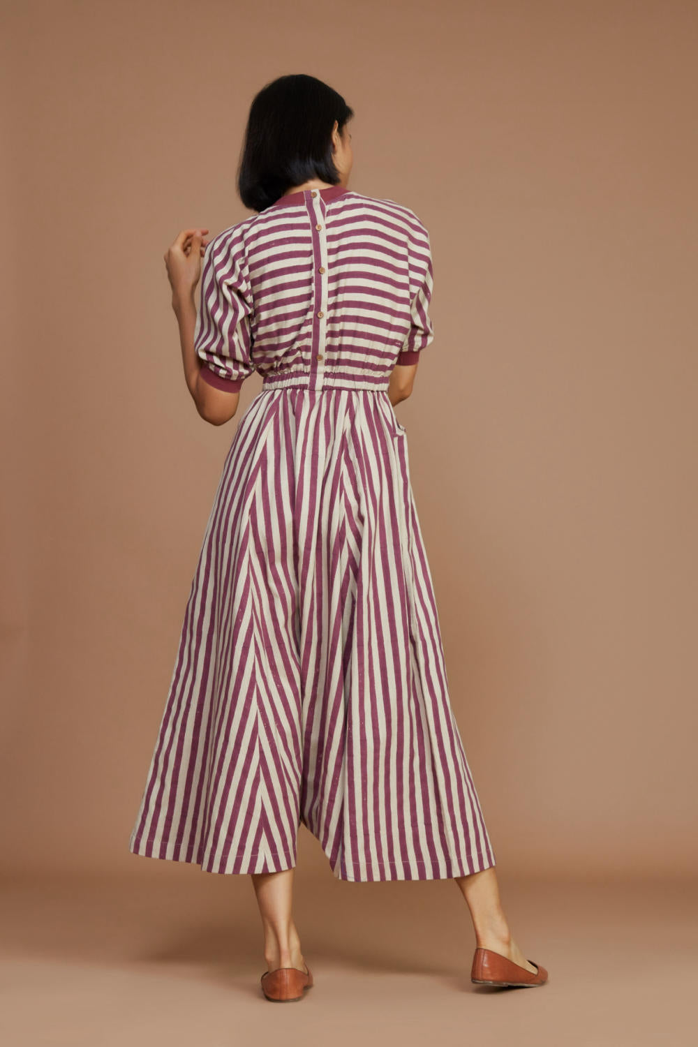 Ivory and Mauve Striped Mati Sphara Jumpsuit Fashion Mati