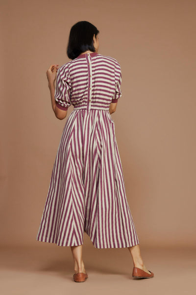 Ivory and Mauve Striped Mati Sphara Jumpsuit Fashion Mati