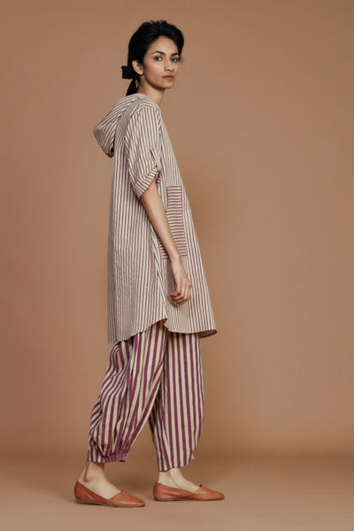 Ivory With Mauve Striped Hooded Co-Ord Set Fashion Mati