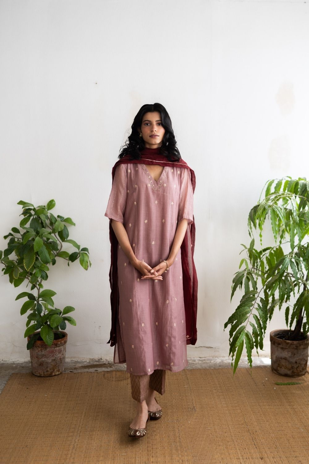 Juanita- Handwoven Chanderi Soft Old Rose Kurta Fashion Juanita 