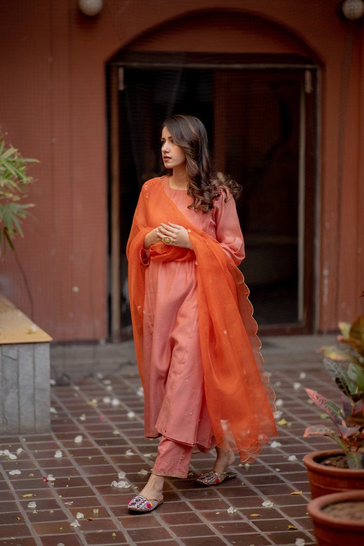 Light Peach and Orange Kurta Set Fashion Juanita 