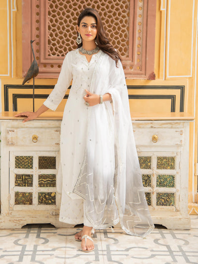 Noor Badli - White & Grey Gota Mirror Work Set Fashion Maison Shefali