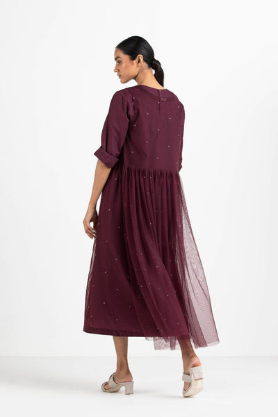 Side Gather Overdress Co-ord Wine Polka Fashion THREE