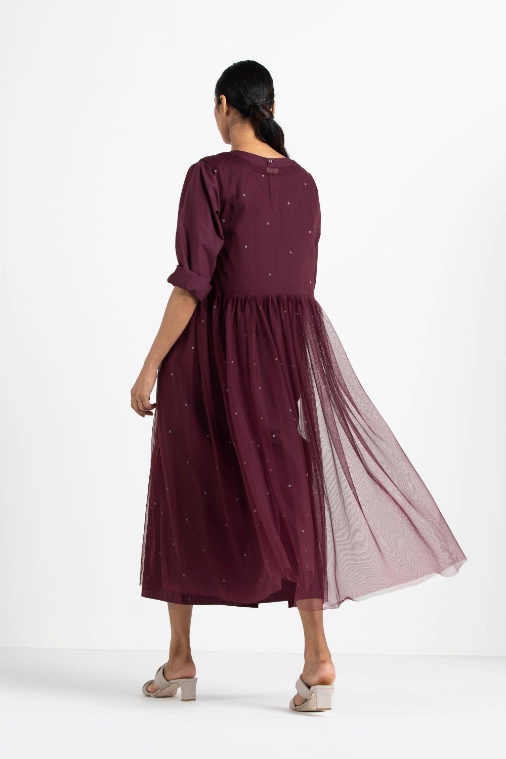 Side Gather Overdress Co-ord Wine Polka Fashion THREE