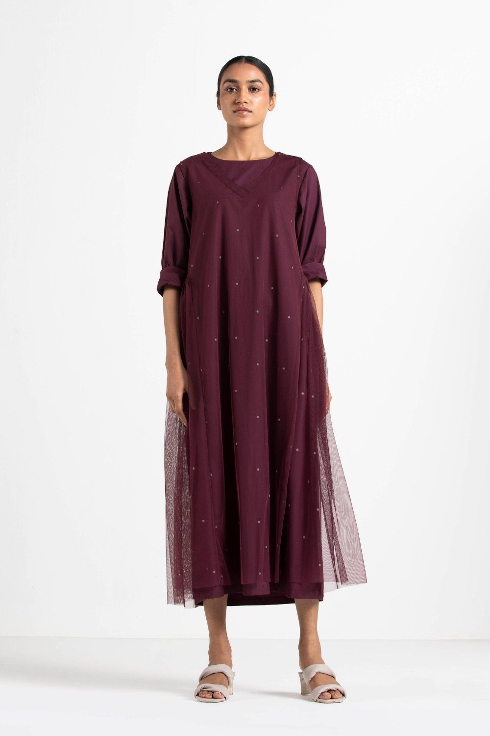 Side Gather Overdress Co-ord Wine Polka Fashion THREE